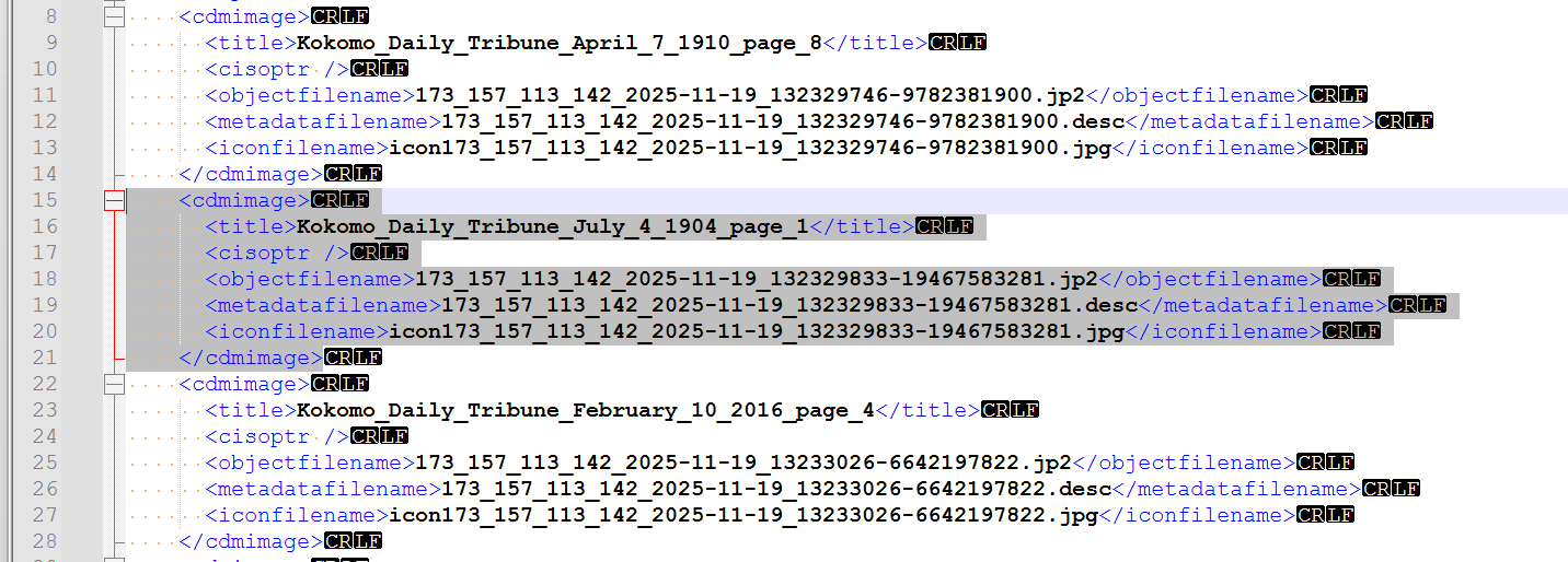 XML code highlighting a cdmimage node.